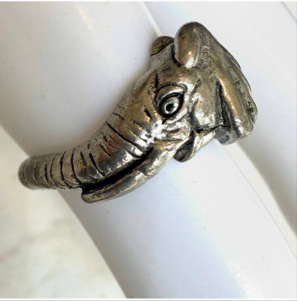 PRECO Elephant Wrap Ring Silver Tone Vintage Animal Statement Ring - Picture 2 of 11